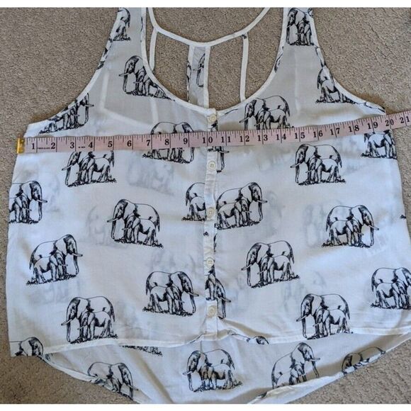 Aeropostale Sheer Elephant Button Front Rayon Hi-Lo Cropped Top Large - Picture 5 of 10